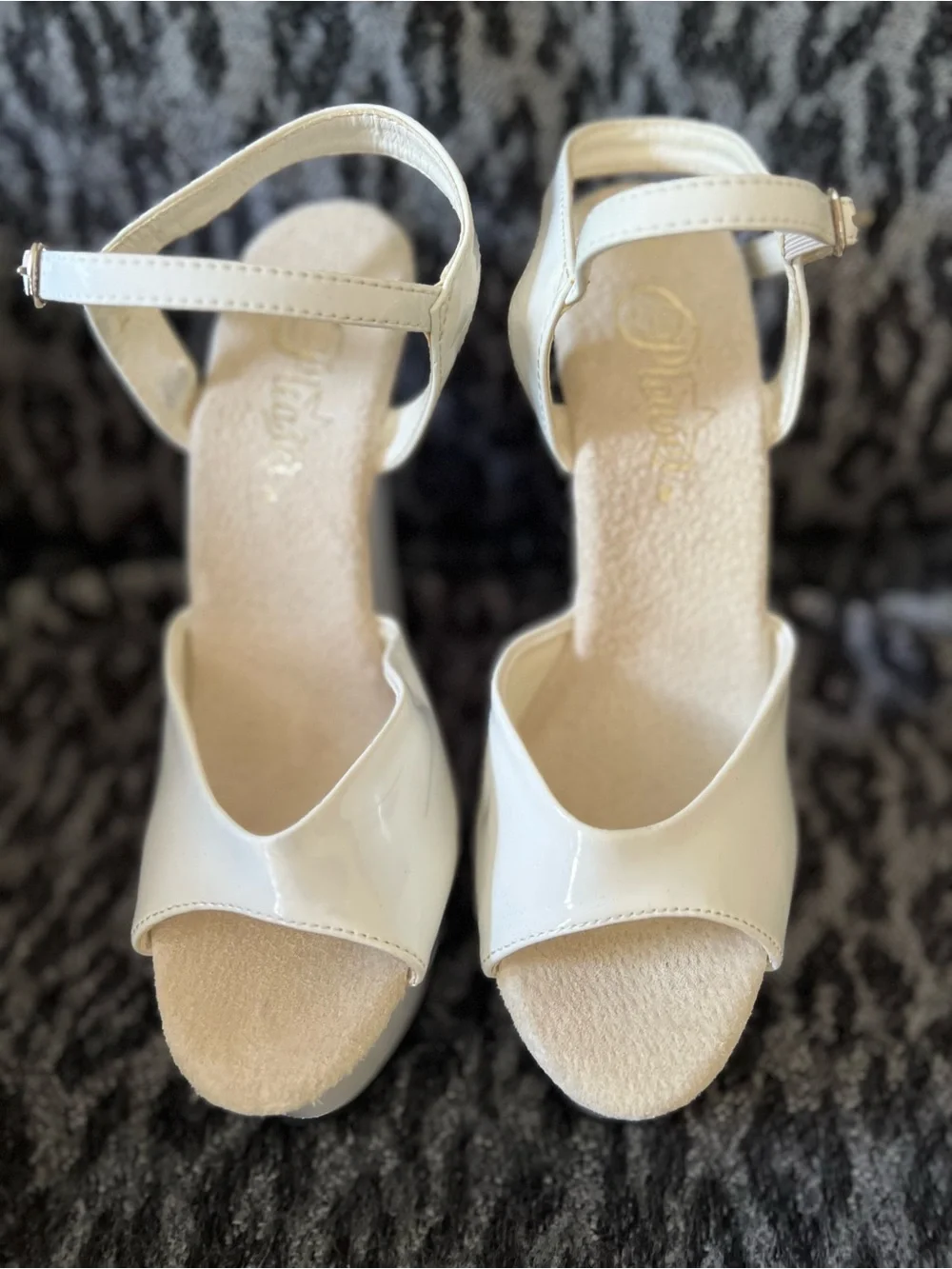 Pleaser White Patent Platform Peep-Toe Heels
